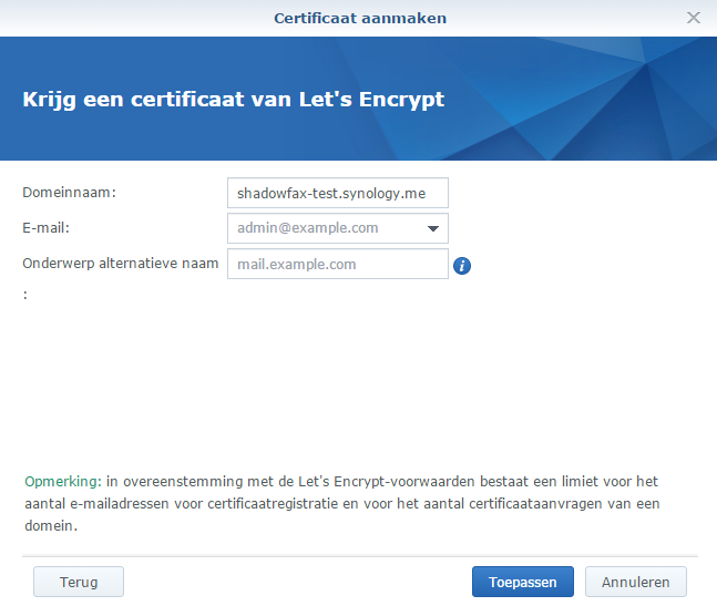 Certificaat aanmaken met Let's Encrypt in Synology DSM 6